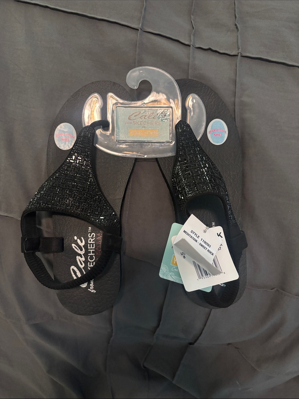 Skechers Black Glitter Slip-On Sandals